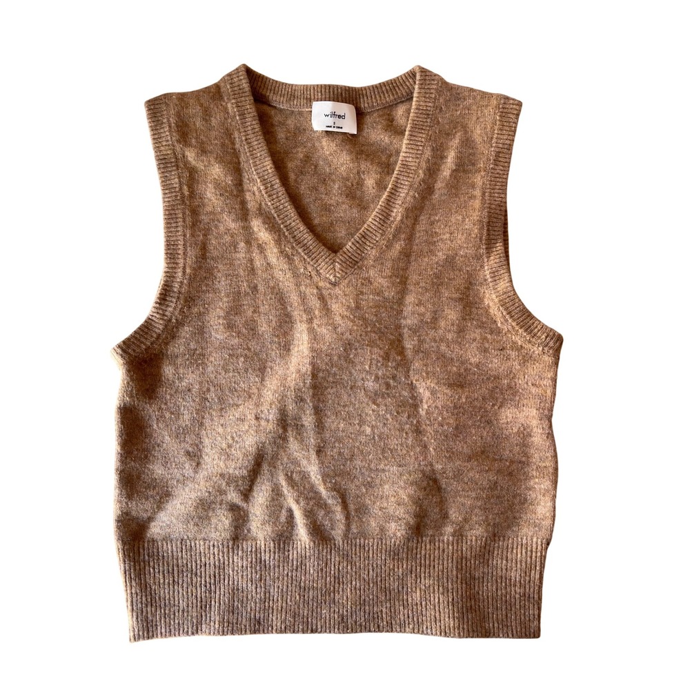 Wilfred Aritzia Brown Wool Cashmere Blend V-Neck Sweater Vest Small